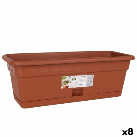 Jardinera con Plato Dem Squares Rectangular Marrón 50 x 20 cm (8 Unid