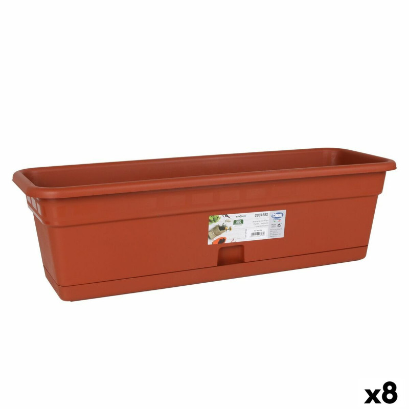 Jardinera con Plato Dem Squares Rectangular Marrón 60 x 20 cm (8 Unid Jardinera con Plato Dem Squares Rectangular Marrón 60 x 20 cm (8 Unid