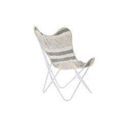 Silla de Jardín DKD Home Decor Gris Algodón Blanco Hierro (74 x 65 x