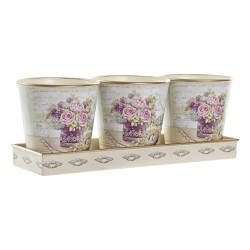 Set de Macetas DKD Home Decor Beige Rosa PVC Aluminio Shabby Chic 38 x
