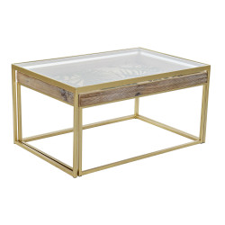 Juego de 2 mesas DKD Home Decor Dorado Natural Madera Metal Cristal 90