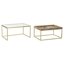 Juego de 2 mesas DKD Home Decor Dorado Natural Madera Metal Cristal 90