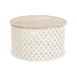 Mesa de Centro DKD Home Decor Blanco Natural Aluminio Madera de mango