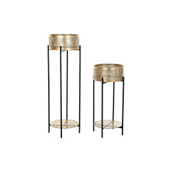 Set de Macetas DKD Home Decor Negro Dorado Metal 30 x 30 x 101 cm (2 U