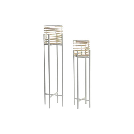 Set de Macetas DKD Home Decor Blanco Marrón Natural Metal Ratán 21 x