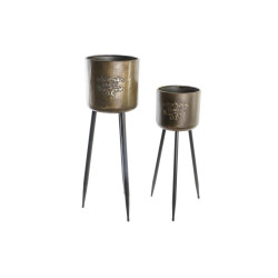 Set de Macetas DKD Home Decor Negro Champán Metalizado Metal Loft 30
