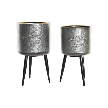 Set de Macetas DKD Home Decor Negro Gris Metalizado Metal Loft 25 x 25