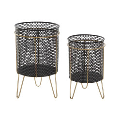 Set de Maceteros DKD Home Decor Negro Dorado Metal Loft 36 x 36 x 58 c