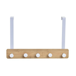 Perchero para Puertas Home ESPRIT Blanco Metal Bambú 38,5 x 4,8 x 25,