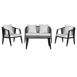 Conjunto de Mesa con 3 Sillones Home ESPRIT Negro Cristal Acero 123 x