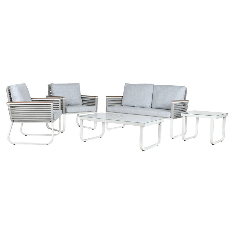 Conjunto de Mesa con 3 Sillones Home ESPRIT Gris Acero Policarbonato 1