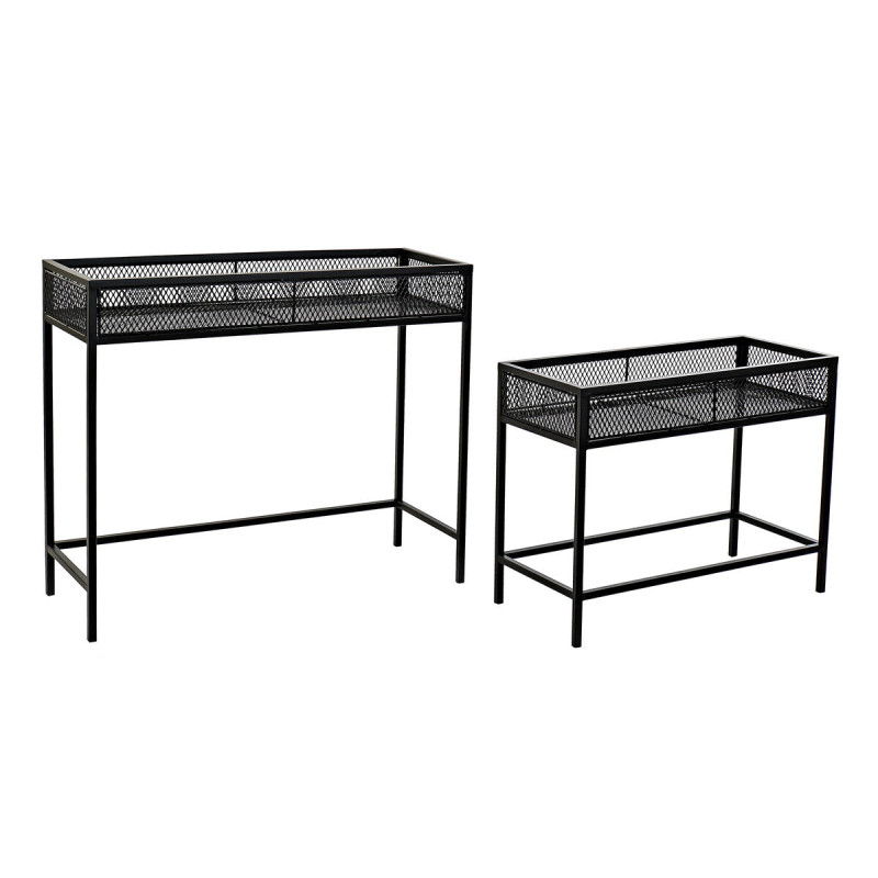 Set de Maceteros Home ESPRIT Negro Metal 70 x 25 x 60 cm