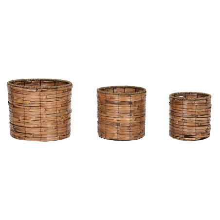 Set de Maceteros Home ESPRIT Marrón Metal Ratán Tropical 31 x 31 x 2