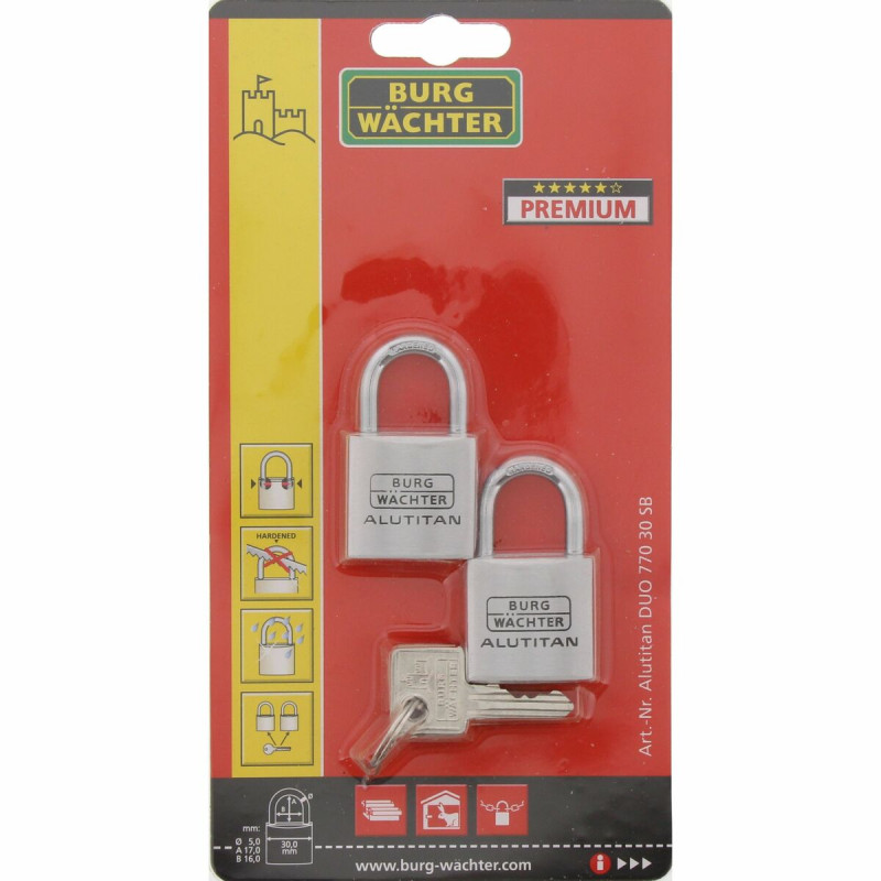Candado de llave Burg-Wachter DUO 770 30 SB Acero Rectangular (2 Unida Candado de llave Burg-Wachter DUO 770 30 SB Acero Rectangular (2 Unida