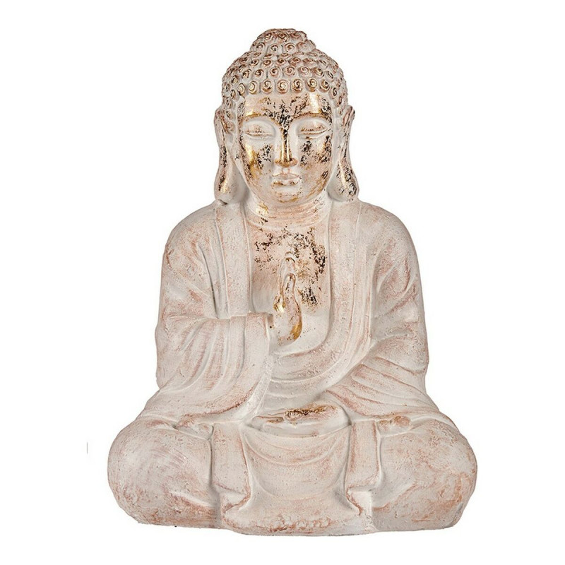 Figura Decorativa para Jardín Buda Blanco/Dorado Poliresina (23,5 x 4