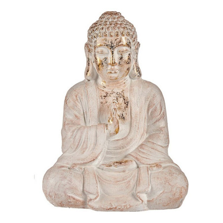 Figura Decorativa para Jardín Buda Blanco/Dorado Poliresina (23,5 x 4