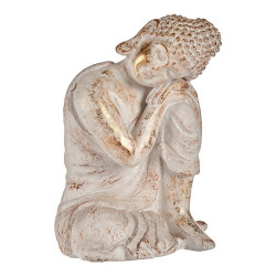 Figura Decorativa para Jardín Buda Blanco/Dorado Poliresina (28,5 x 4