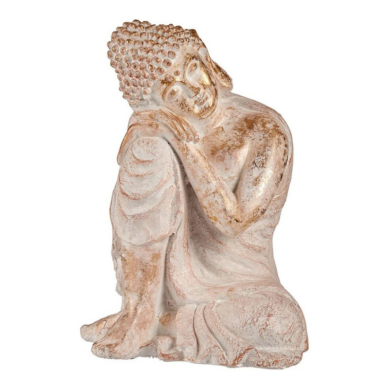 Figura Decorativa para Jardín Buda Blanco/Dorado Poliresina (35,5 x 5