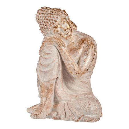 Figura Decorativa para Jardín Buda Blanco/Dorado Poliresina (35,5 x 5