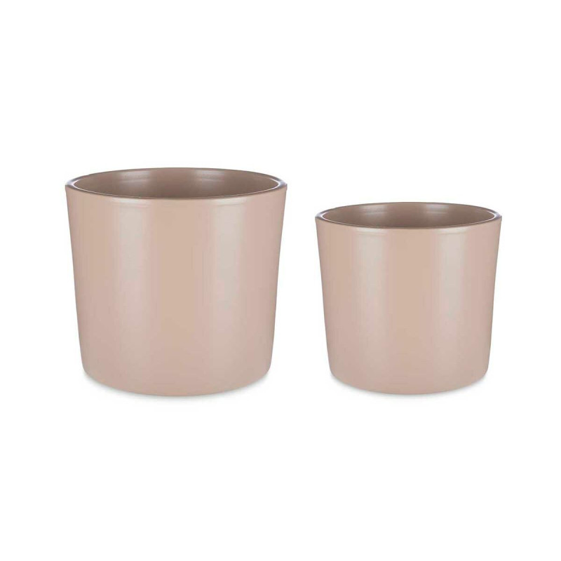 Set de Macetas Ø 22 cm Ø 27 cm 2 Piezas Beige Arcilla Set de Macetas Ø 22 cm Ø 27 cm 2 Piezas Beige Arcilla