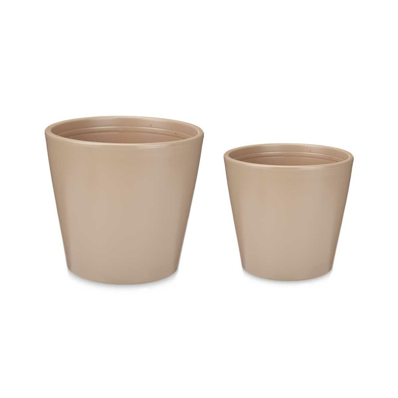 Set de Macetas 2 Piezas Ø 22 cm Ø 28 cm Beige Arcilla Set de Macetas 2 Piezas Ø 22 cm Ø 28 cm Beige Arcilla