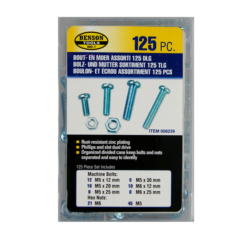 Set Bensontools Tornillos y tuercas 125 Piezas Set Bensontools Tornillos y tuercas 125 Piezas