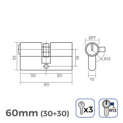 Cilindro EDM r13 Europeo Leva Corta Plateado Níquel (60 mm)