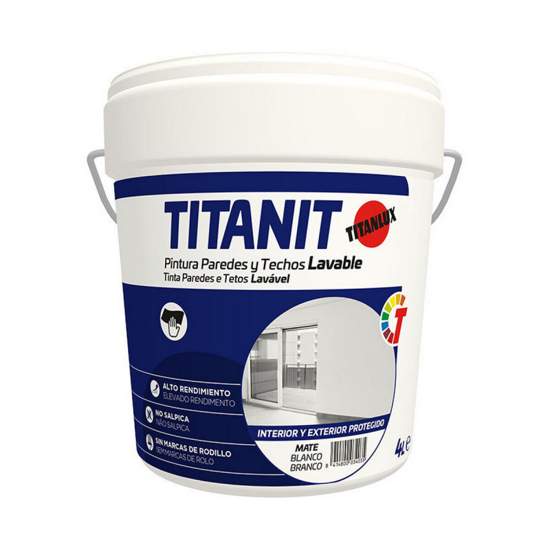 Pintura Titanlux Titanit 029190004 Techo Pared Lavable Blanco Mate 4 L Pintura Titanlux Titanit 029190004 Techo Pared Lavable Blanco Mate 4 L
