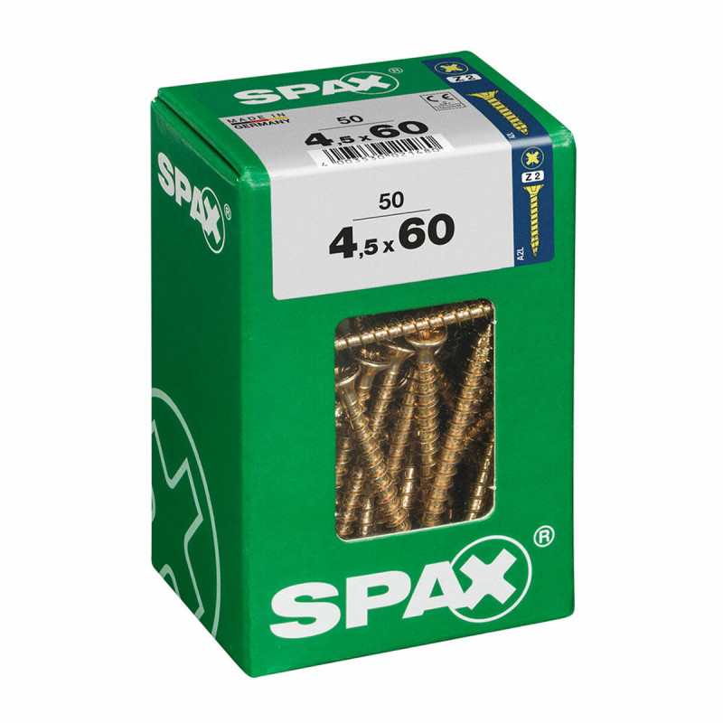 Caja de tornillos SPAX Tornillo de madera Cabeza plana (4,5 x 60 mm) Caja de tornillos SPAX Tornillo de madera Cabeza plana (4,5 x 60 mm)