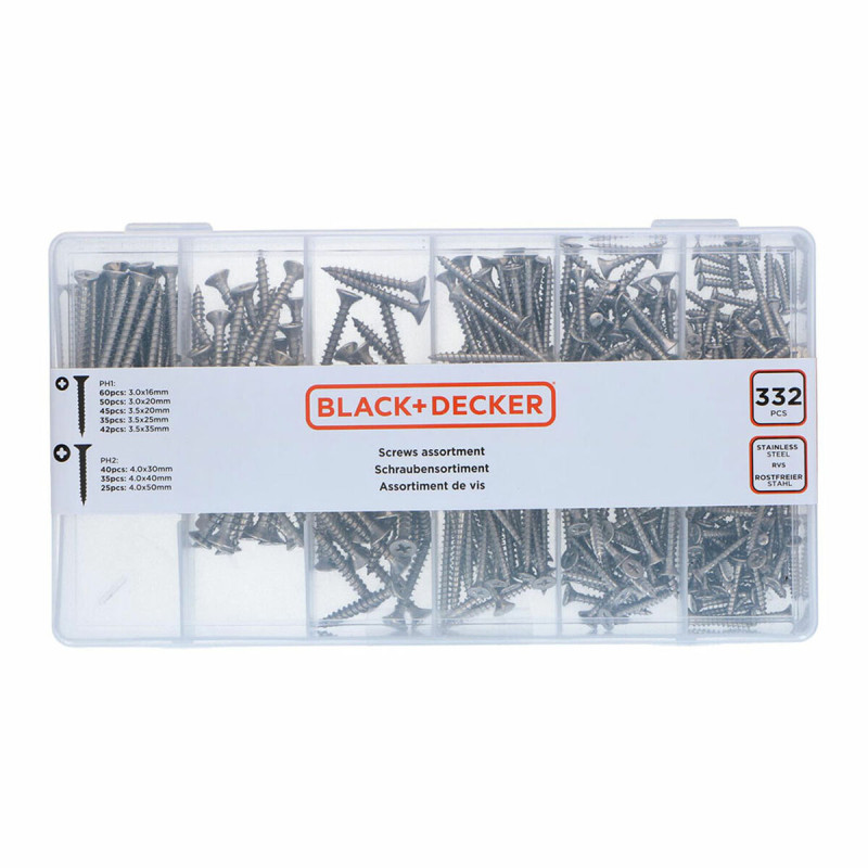 Kit de tornillos Black & Decker Phillips Madera 332 Piezas Kit de tornillos Black & Decker Phillips Madera 332 Piezas