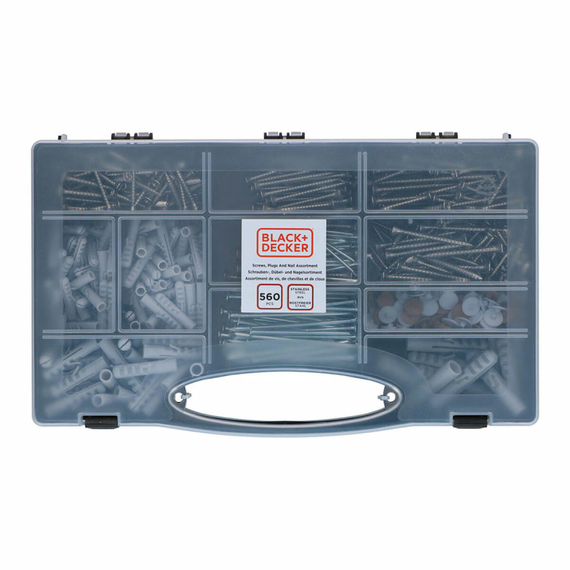 Set de tornillos, tacos y clavos Black & Decker 560 Piezas Set de tornillos, tacos y clavos Black & Decker 560 Piezas