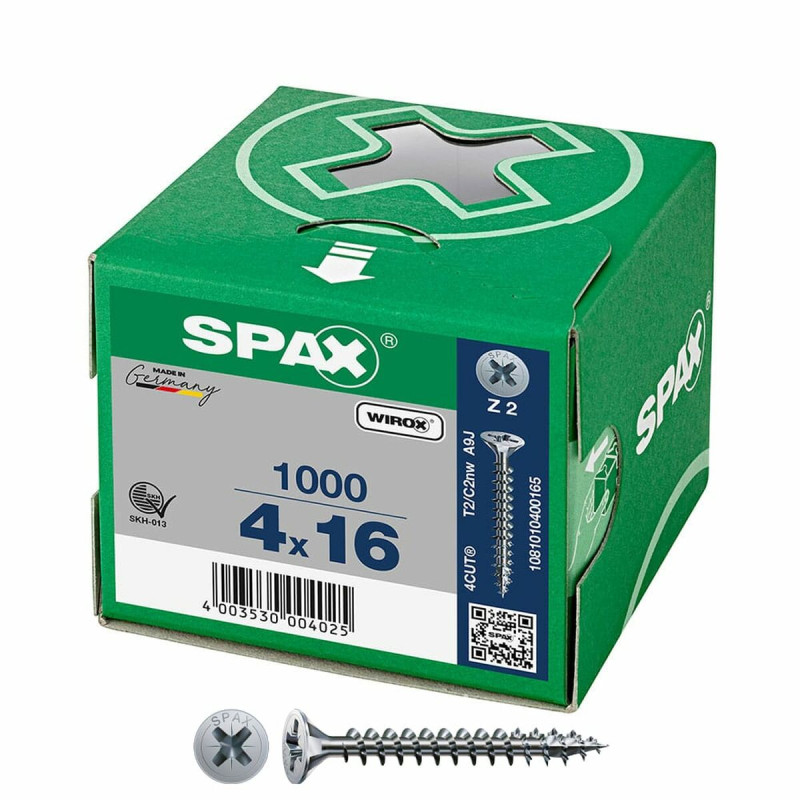 Caja de tornillos SPAX Wirox Z2 Cabeza plana 4,0 x 16 mm 1000 Unidades Caja de tornillos SPAX Wirox Z2 Cabeza plana 4,0 x 16 mm 1000 Unidades