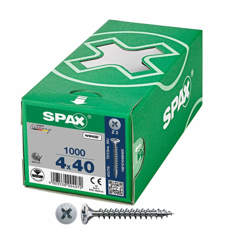 Caja de tornillos SPAX Wirox Z2 Cabeza plana 4,0 x 40 mm 1000 Unidades Caja de tornillos SPAX Wirox Z2 Cabeza plana 4,0 x 40 mm 1000 Unidades