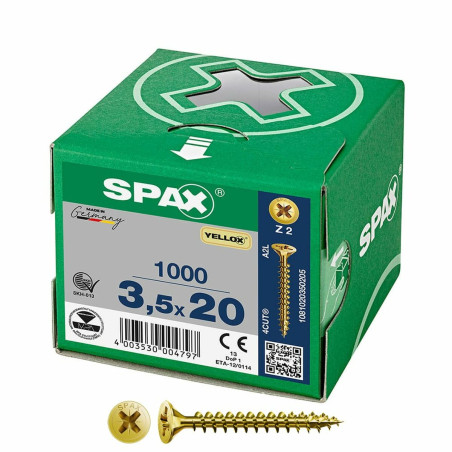 Caja de tornillos SPAX Yellox Z2 Cabeza plana 3,5 x 20 mm 1000 Unidade