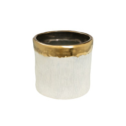 Macetero Romimex Blanco Dorado Porcelana 17 x 16 x 17 cm