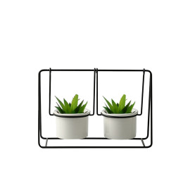 Macetero Romimex Blanco Negro Metal Cerámica Columpio 25 x 17 x 12 cm