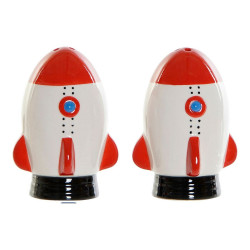 Salero con Tapa DKD Home Decor Blanco Rojo Dolomita 6,5 x 7 x 9 cm (2