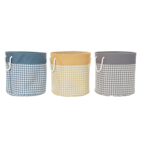 Cesto para la Ropa Sucia DKD Home Decor Pata de gallo Gris Azul Amaril
