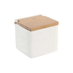 Salero con Tapa DKD Home Decor 10,5 x 9 x 9 cm Natural Porcelana Blanc