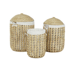 Cesto para la Ropa Sucia Home ESPRIT Blanco Natural 3 Piezas 46 x 46 x