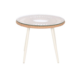 Conjunto de Mesa con 2 Sillones Home ESPRIT Blanco Beige Gris Metal Cr
