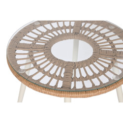 Conjunto de Mesa con 2 Sillones Home ESPRIT Blanco Beige Gris Metal Cr
