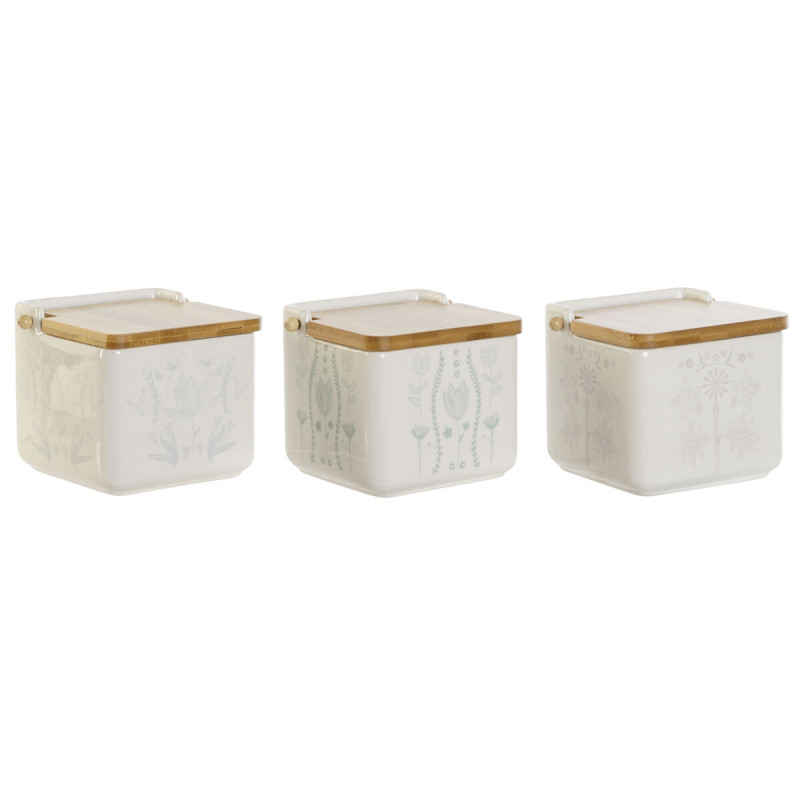 Salero con Tapa DKD Home Decor Azul Blanco Verde Lila Bambú Scandi 75