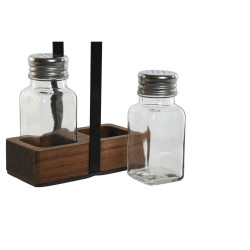 Salero y Pimentero Home ESPRIT Negro Cristal Madera de acacia 12 x 6 x
