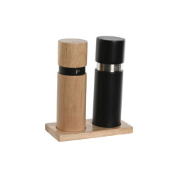 Salero y Pimentero Home ESPRIT Negro Natural Acero Inoxidable Madera d