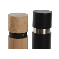Salero y Pimentero Home ESPRIT Negro Natural Acero Inoxidable Madera d