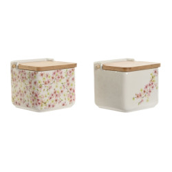 Salero con Tapa Home ESPRIT Blanco Rosa Lila Bambú 750 ml 14 x 12,5 x