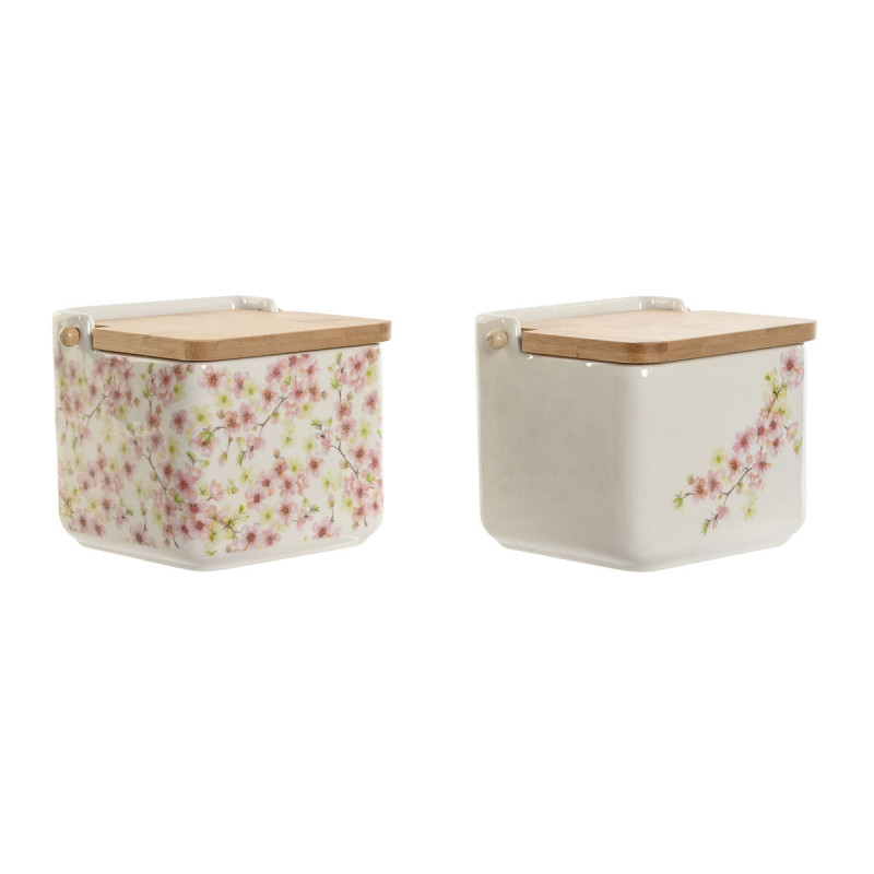 Salero con Tapa Home ESPRIT Blanco Rosa Lila Bambú 750 ml 14 x 12,5 x Salero con Tapa Home ESPRIT Blanco Rosa Lila Bambú 750 ml 14 x 12,5 x