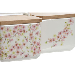 Salero con Tapa Home ESPRIT Blanco Rosa Lila Bambú 750 ml 14 x 12,5 x