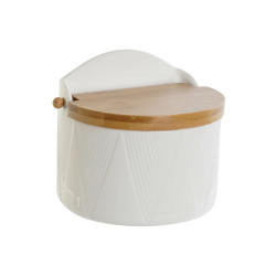 Salero con Tapa DKD Home Decor Blanco Natural Bambú Porcelana 12 x 10